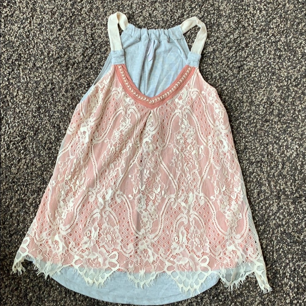 Light pink and grey lace tank top